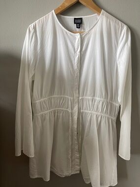 EILEEN FISHER White Organic Cotton Voile Drawstring Tunic Shirt Top M